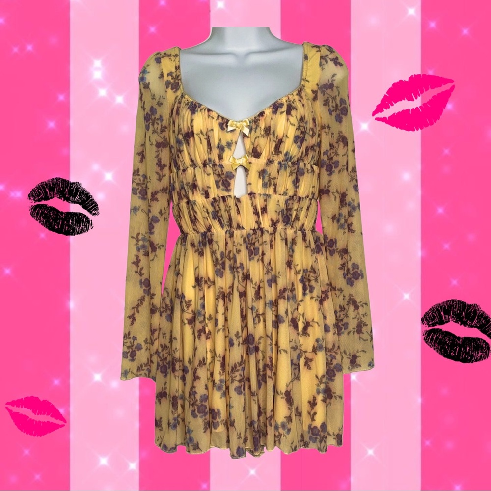 Yellow Floral Dress with Long Sleeves